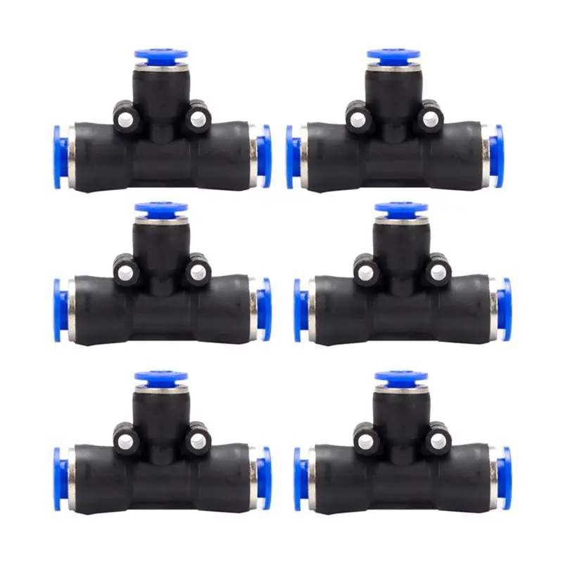 AC88-100Piece PEG Pneumatic Fitting Reducing Unequ Tee Lock Air Pipe Quick Into Fitting T Type 3-Way Black PEG6-4