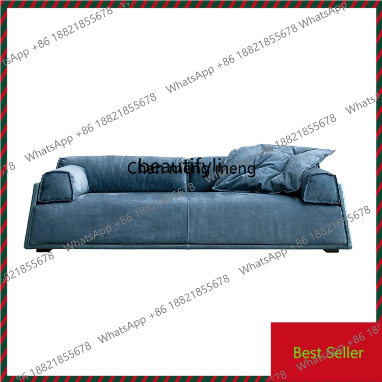 Nordic Modern Designer Creative Fashion Leather Line down Sofa for Multi-User Villa Model House