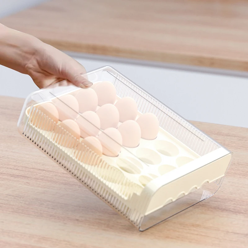 Egg Storage Box Refrigerator KitchenTray Drawer Style Egg Shelf Household Organization Large Capacity Barrier Insects Container