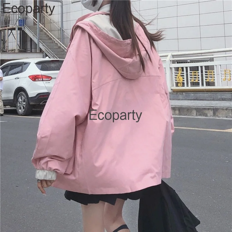 2023 Japanese Kawaii Jacket For Women Autumn Autumn Pink Preppy Style Oversized Hooded Coat Korean Fashion Casual Outwear Girls