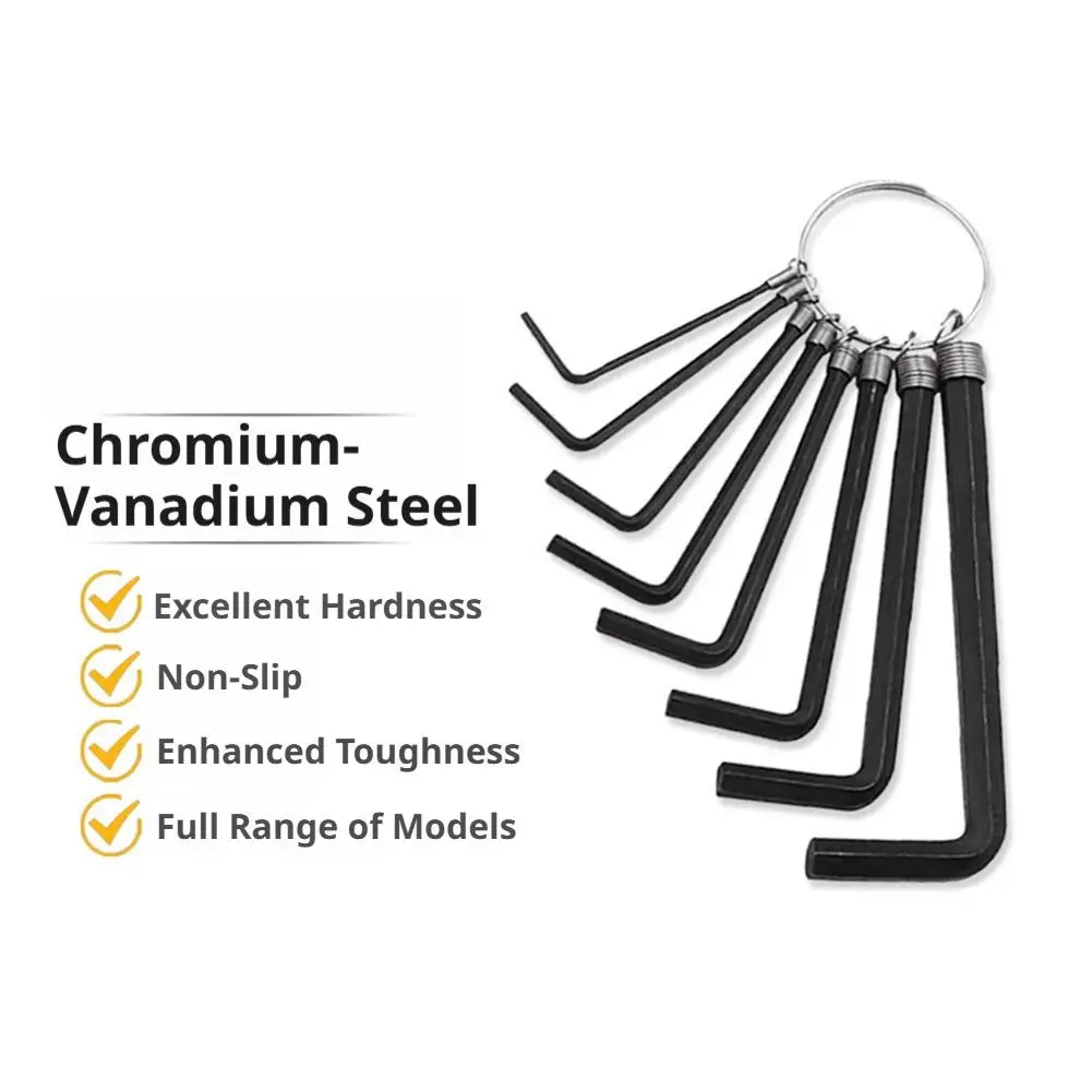 8pcs/Kit Mini Hexagon Allen Key Chain Set Wrench Short Arm Tool Hex Screwdriver Kits L Wrench Alloy Steel Tools