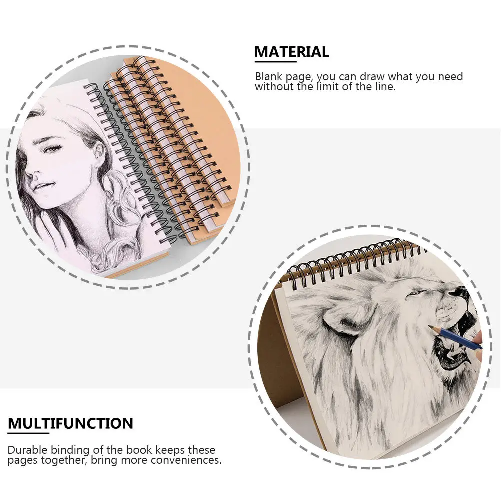 

1Pcs Sketch Book Spiral Bound Kraft Cover Blank White Paper for Drawing Painting Sketch Pad Notebook for Students and Artists