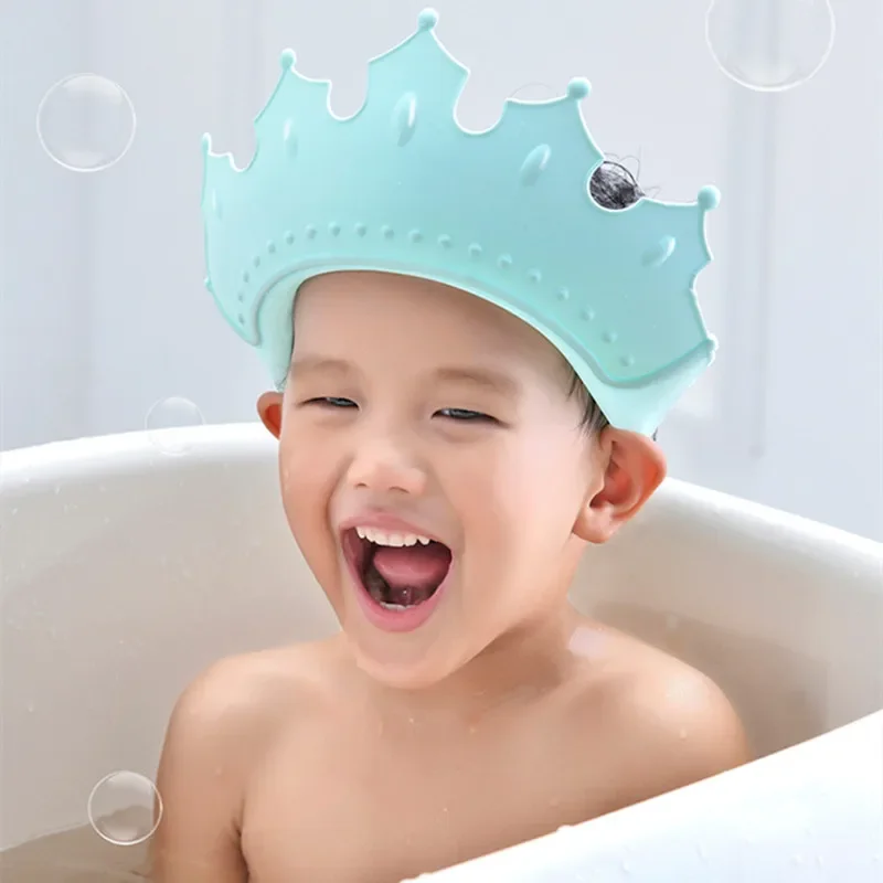 เด็กกันน้ําแชมพูหมวก Crown หมวกอาบน้ําเด็กปรับขนาดการ์ตูน Bath Visor ทารกผม SHIELD ป้องกันหู