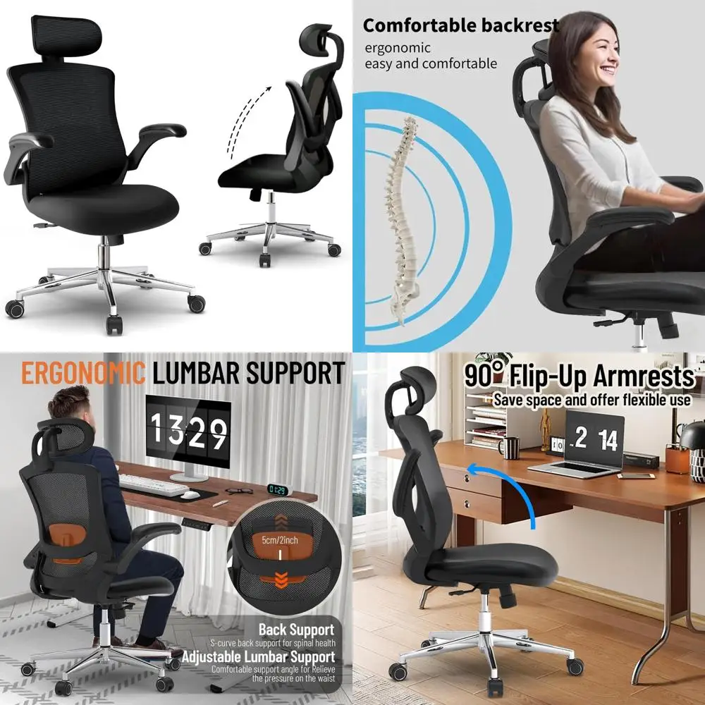 

Adjustable Ergonomic Office Chair for Home Small Spaces with 2D Headrest and PU Surface Armrests for Comfortable Home Office Use