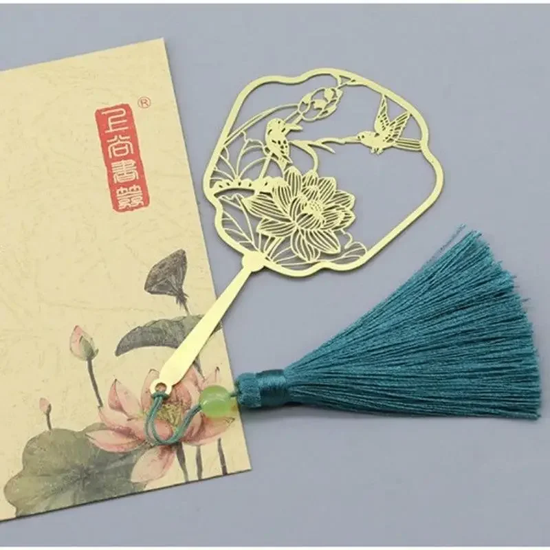 Chinese Cuckoo Lotus Fish Leap Magnolia Brass Tassel Classical Art Elegant Cultural Gift Bookmarks Stationery