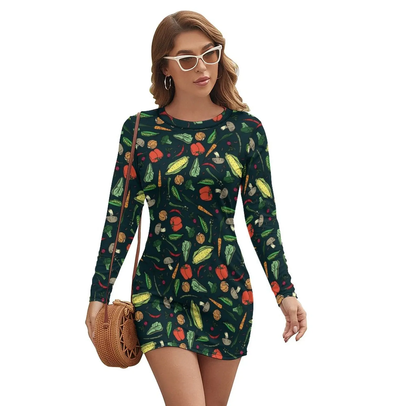 

Veggies Long-sleeved Dress Dress vintage Female clothing Long dress