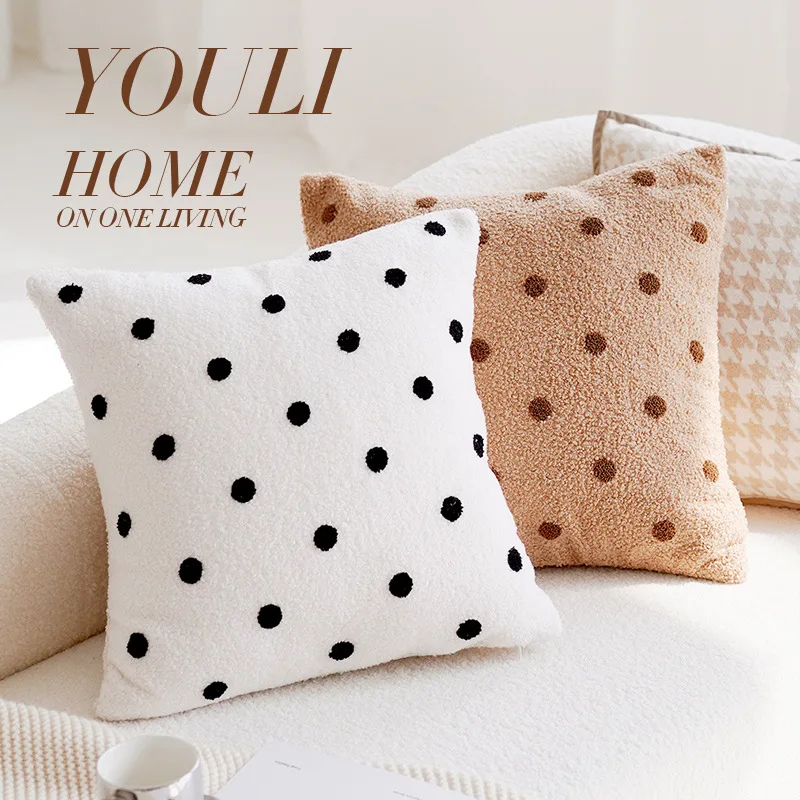 Naturalistic style soft furnishings paired with decorative cream polka dot  living room sofa pillow cover  cushions cover