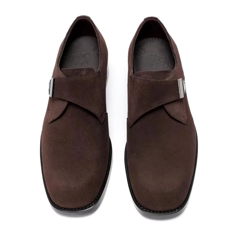 Men's Buckle Leather Shoes, Suede, European Fit, Handmade, High-end Wedding, Loafer Style