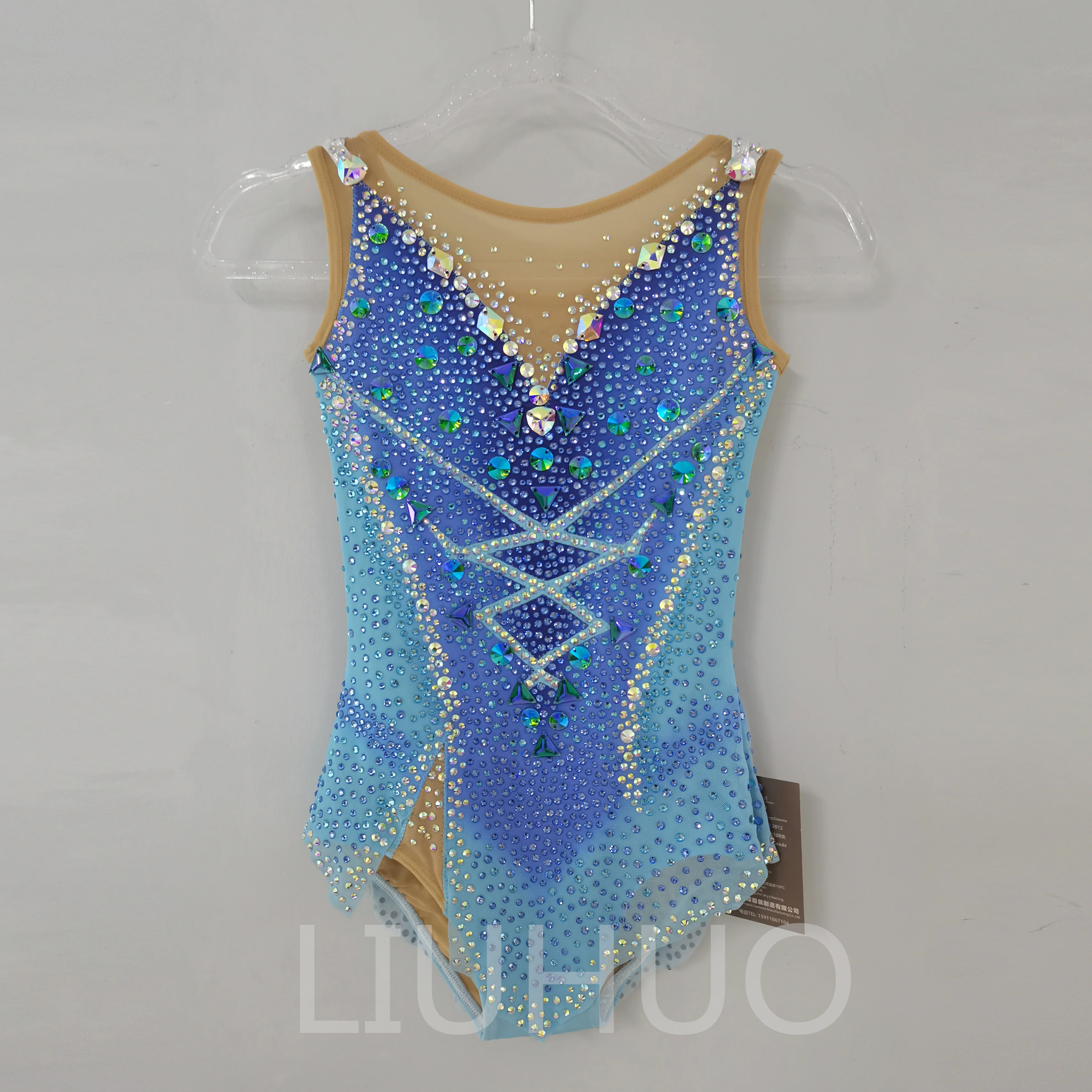 LIUHUO ginnastica ritmica body Cheerleading competitivo ginnastica Performance Dress Blue