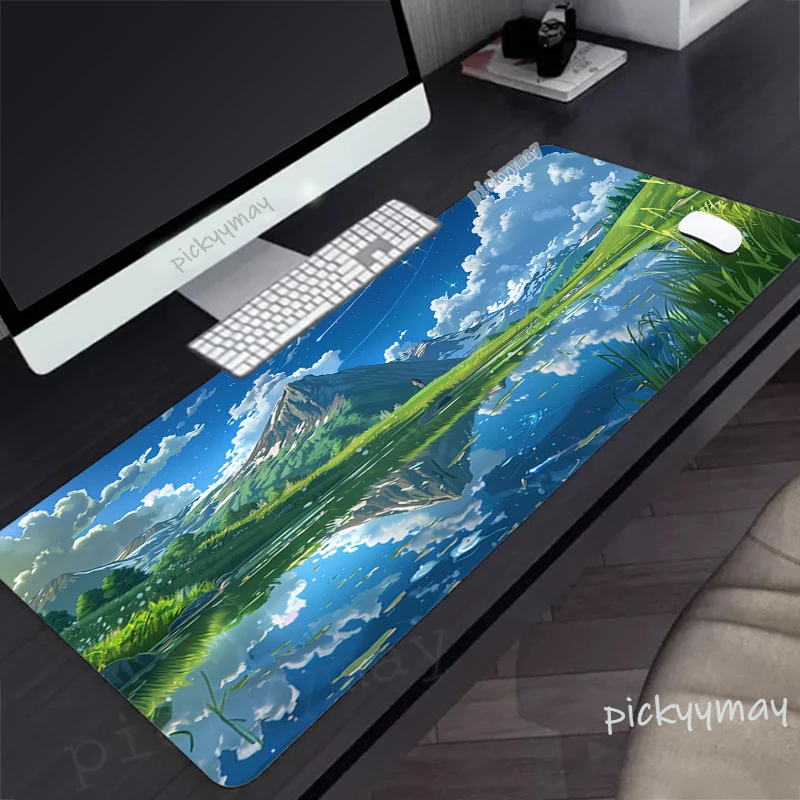 Imagem -04 - Sky Landscape Gamer Mouse Pad Tapete de Rato Grande Tapete de Mesa de Borracha Natural pc Desk Mats Anime Clouds Mousepad 100x50cm