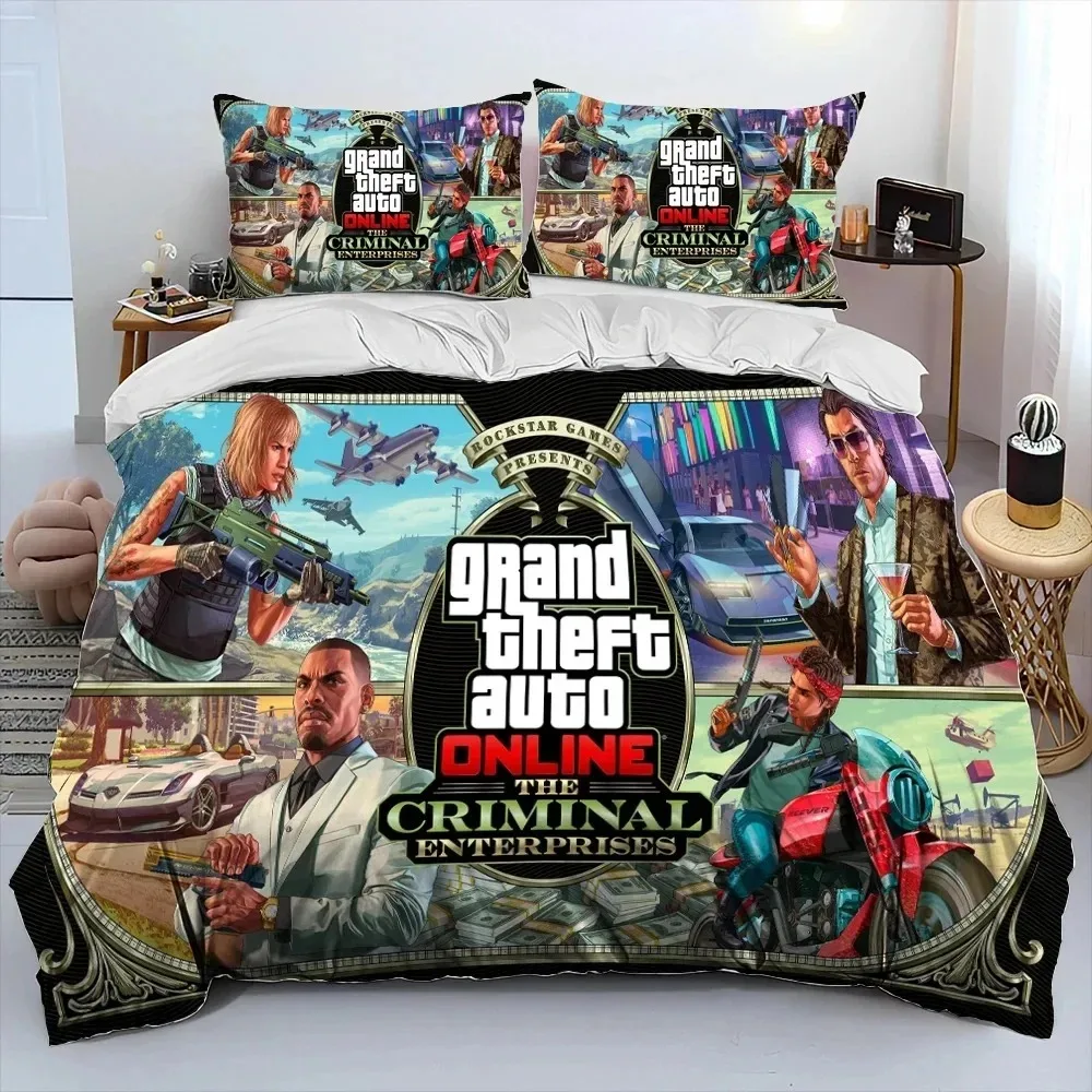 3D Grand Theft Auto GTA Game Gamer Comforter Bedding Set,Duvet Cover Bed Set Quilt Cover Pillowcase,king Queen Size Bedding Set