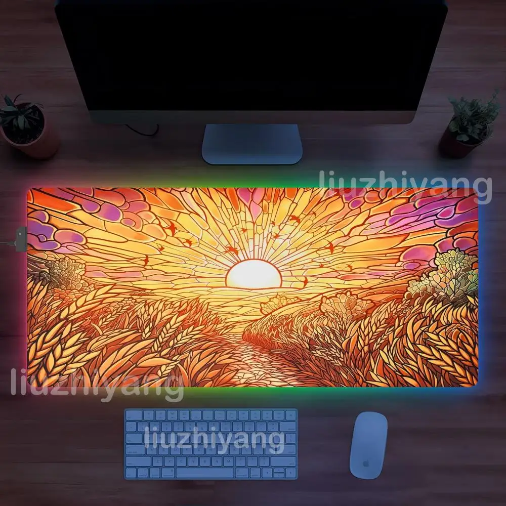 لوحة ماوس شجرة خضراء كبيرة RGB لوحات ماوس للألعاب مصباح ليد قفل حواف Mtg ملحقات الألعاب منصات الطاولة حصيرة لوحة المفاتيح الكمبيوتر XXL 90x40cm #3