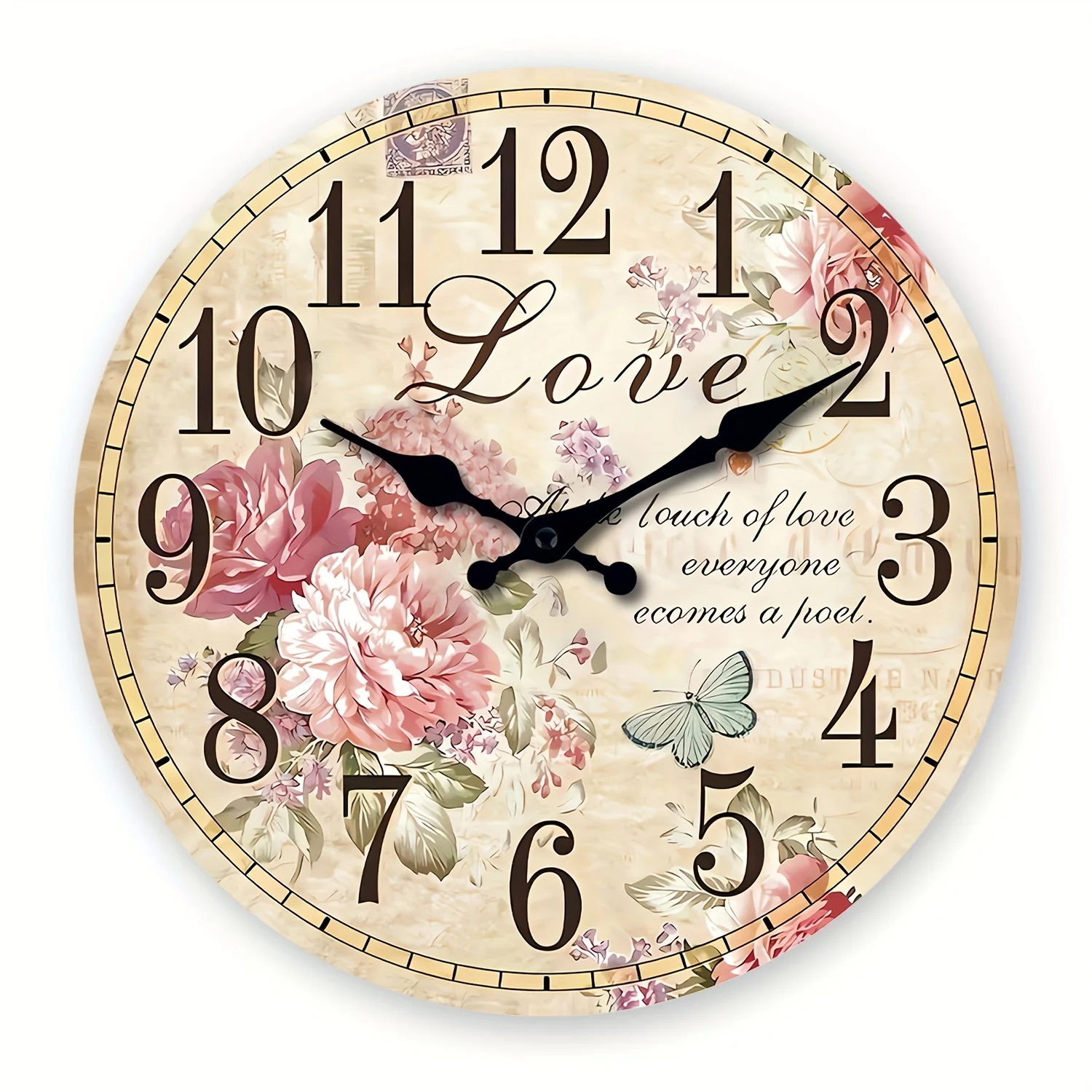 Romantic Flower Butterfly Wooden Wall Clock/Silent Quartz Clock/Living Room Home Florist Decoration/Gifts for Florist Lovers 10