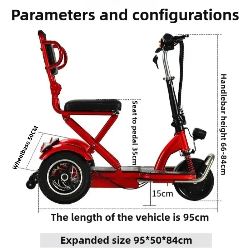 Folding 8 Inches Elderly Leisure Portable Electric Tricycle Adult Commuting Mobility Scooter Disabled 3-wheeler Electric Scooter
