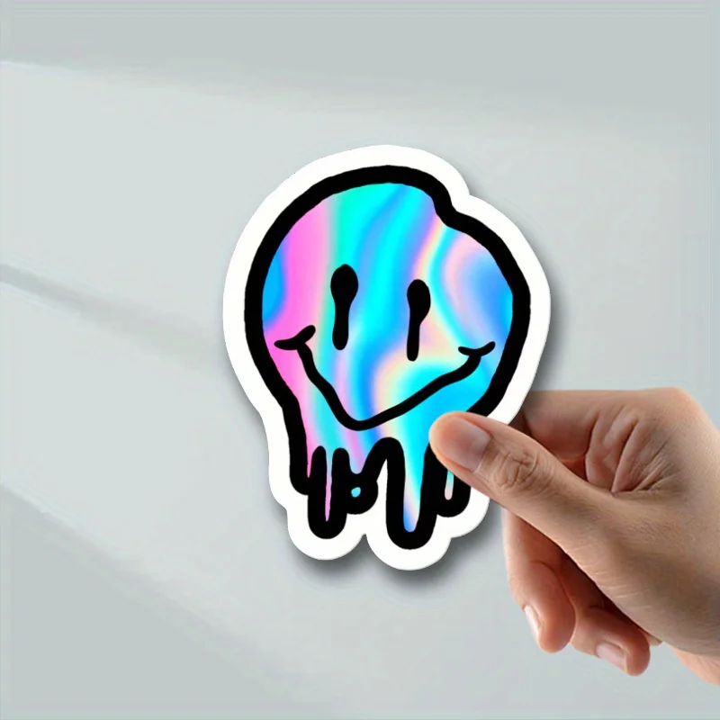 1PC Trippy Melting Smile Car Sticker, Holographic Face Decal for Cars, Trendy Ornament to Upgrade Your Car’s Appearance