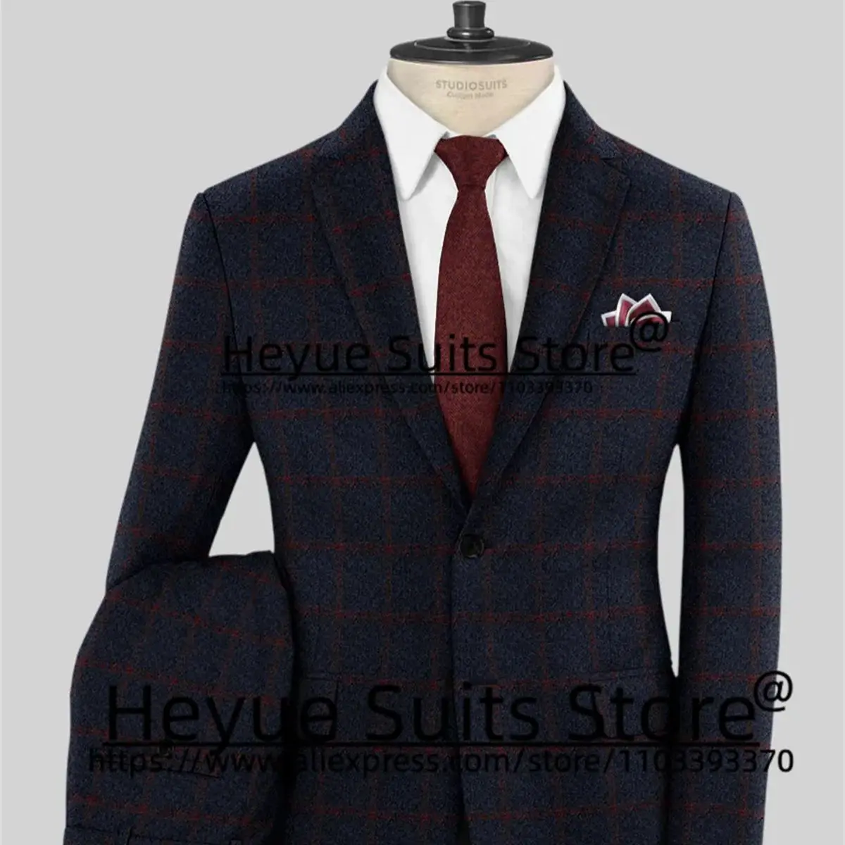 

Luxuly Plaid Wedding Suits For Men Slim Fit Notched Lapel Groom Formal Tuxedos 3 Pieces Sets Classic Male Blazer Costume Homme