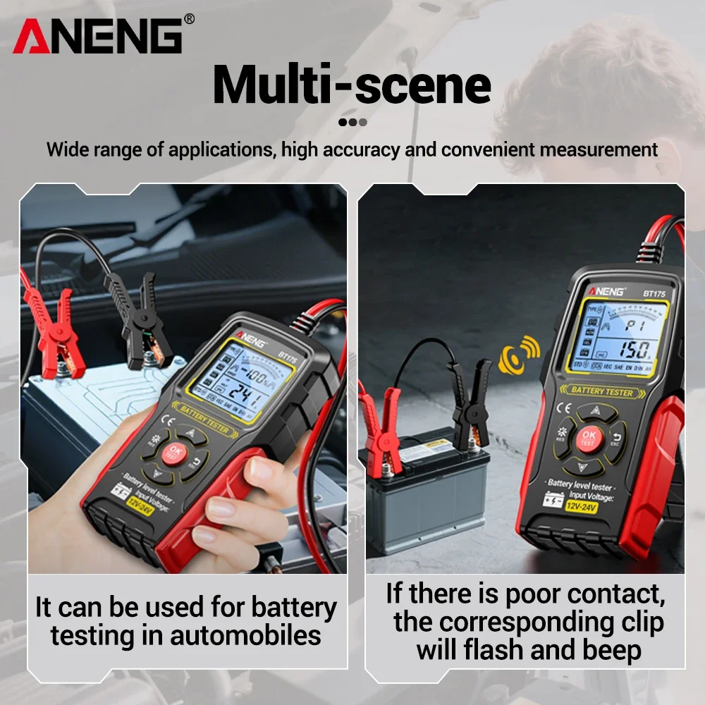 ANENG Rapid Detection Car Battery Tester No Power Required With Insulated Alligator Clip BT175+B05 Screwdrivers Electric Pen