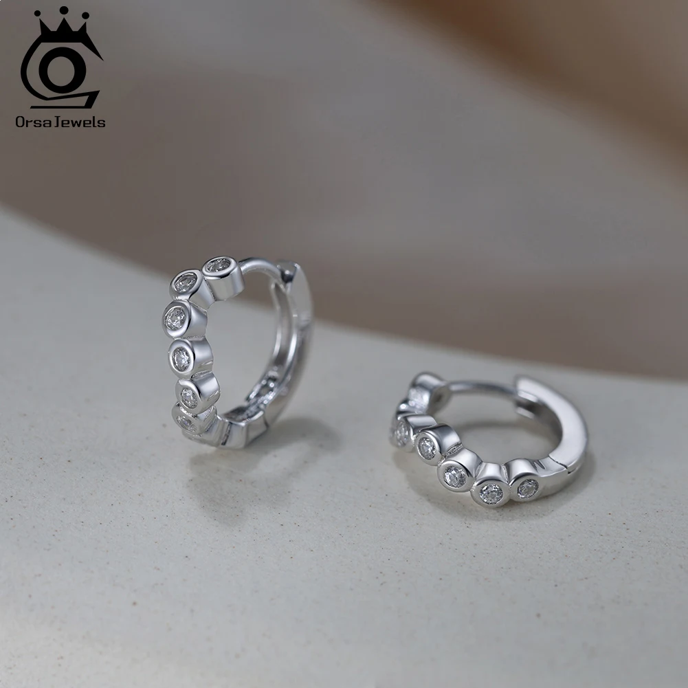 

ORSA JEWELS настоящее серебро 925 пробы, круглые серьги неправильной формы, прозрачные серьги-кольца с цирконием 5А, женские ювелирные изделия APE142