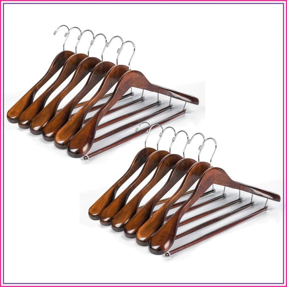 Wooden Hangers 30 Pack with Locking Bar, Retro Suit Coat Hanger, Holds 20lbs, 360 Swivel Hook