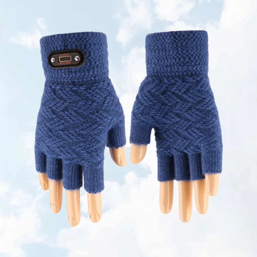 

Touch Screen Gloves Knitted Winter Outdoor Light Blue Windproof Cold Weather Men's