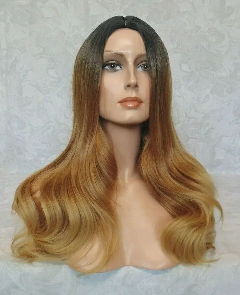 

Long Wavy Black to Strawberry Blonde Ombre, Heat ResistantSynthetic Wig