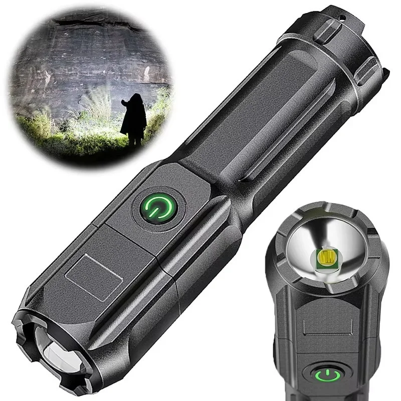 Multifunctional Strong Light Flashlight USB Rechargeable Telescopic Zoom Torch Lamp For Outdoor Camping Fishing Hiking Lantern