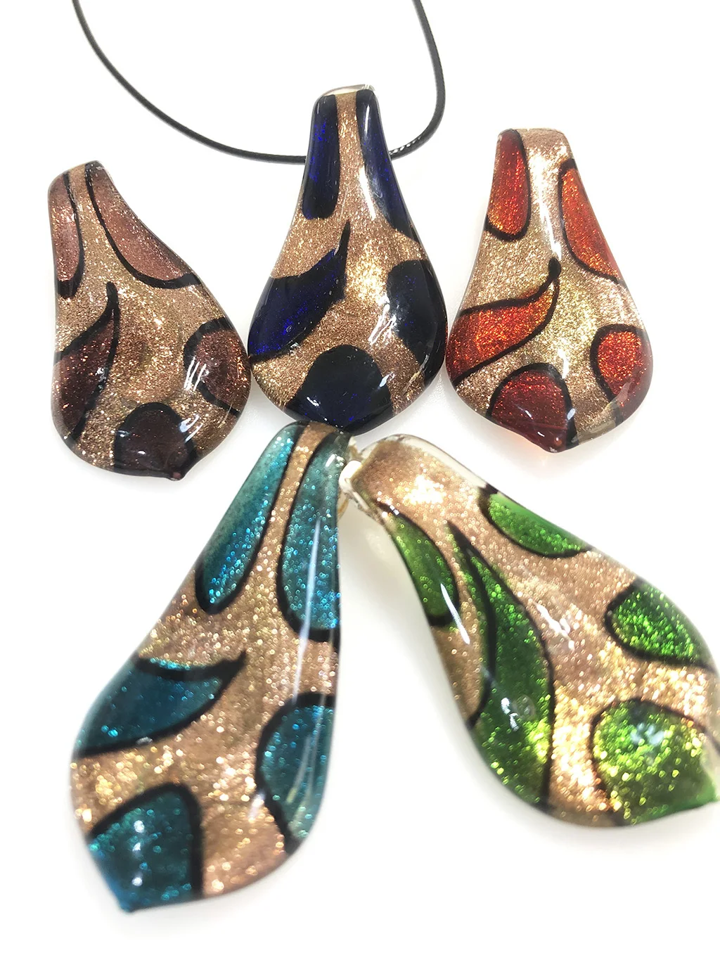 5PCS Wholesale Colorful Retro Muran Lampwork Crystal Glass Leaf Necklace Personality Chinese Style Jewelry Gift Free Shipping