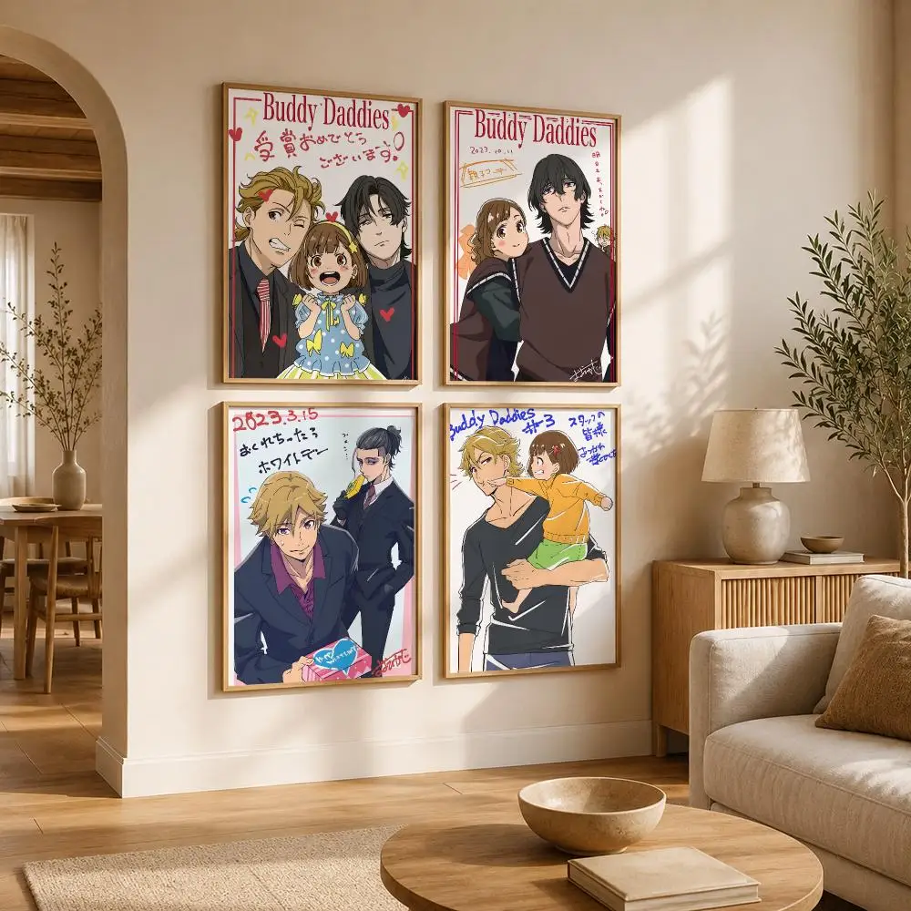 Anime Buddy Daddies Poster Self Adhesive Bar Wall Decal Waterproof Vinyl Sticker Modern Art Wall Poster Cafe Home Decor