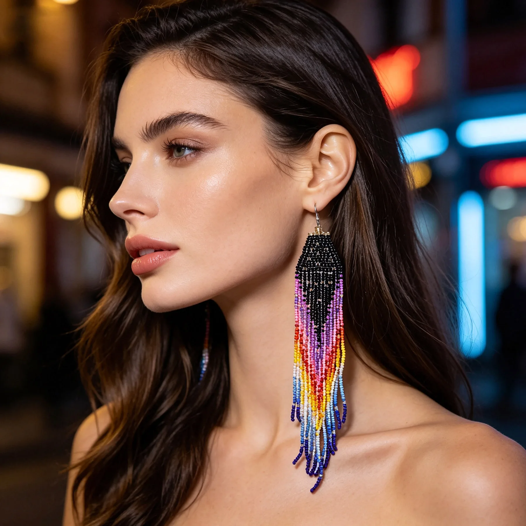 Bohemian Colorful Rice Bead Earrings Gradient Originality Handmade Weave Fashion Simple Big Dangle Jewelry Female Accessory Gift