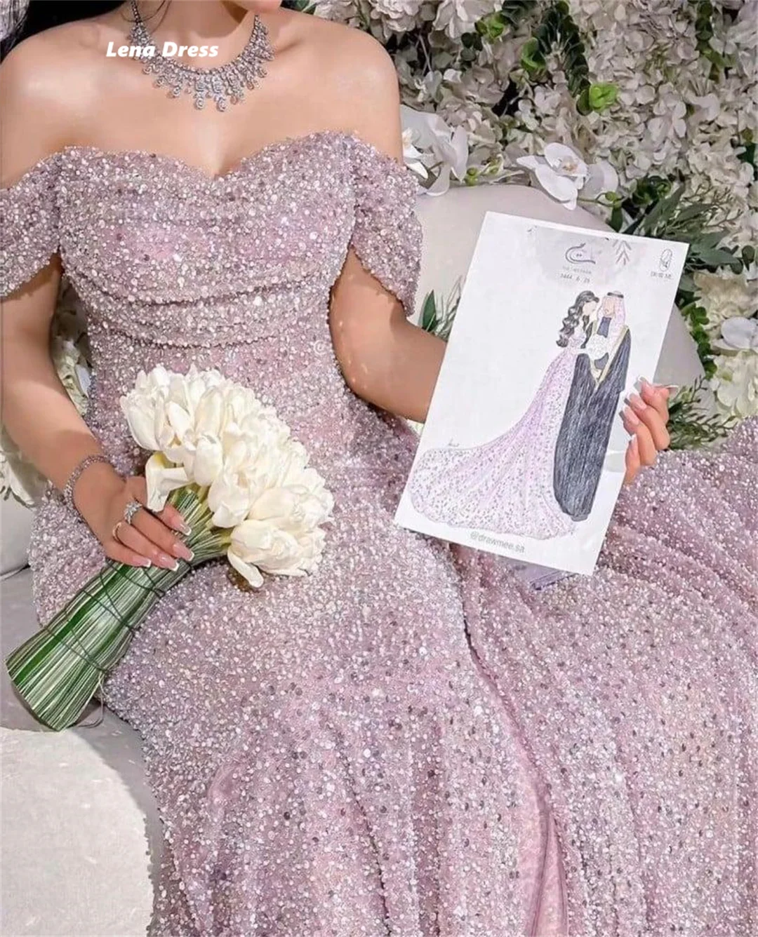 Lena Custom Made Elegant Evening Dresses for Women Luxury Party Dress Women Elegant Party Off the Shoulders Mermaid Beaded Lace image 2