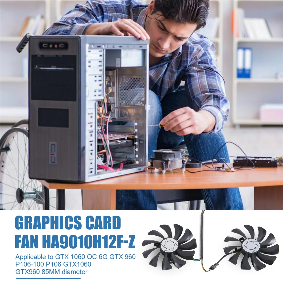SCLS New 1 Pair Graphics Card Fan 85Mm Ha9010H12F-Z 4Pin Cooler Fan Replacement For Gtx 1060 Oc 6G Gtx 960 P106-100 P106 Gtx1060