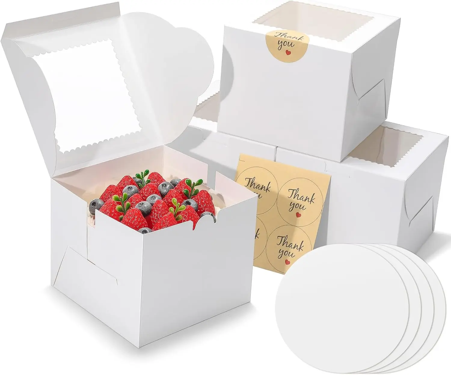 

4Pcs 6 Inch Cake Boxes with Sticks & Boards for Mini Desserts, Cupcakes, Bento Cakes, Bakery