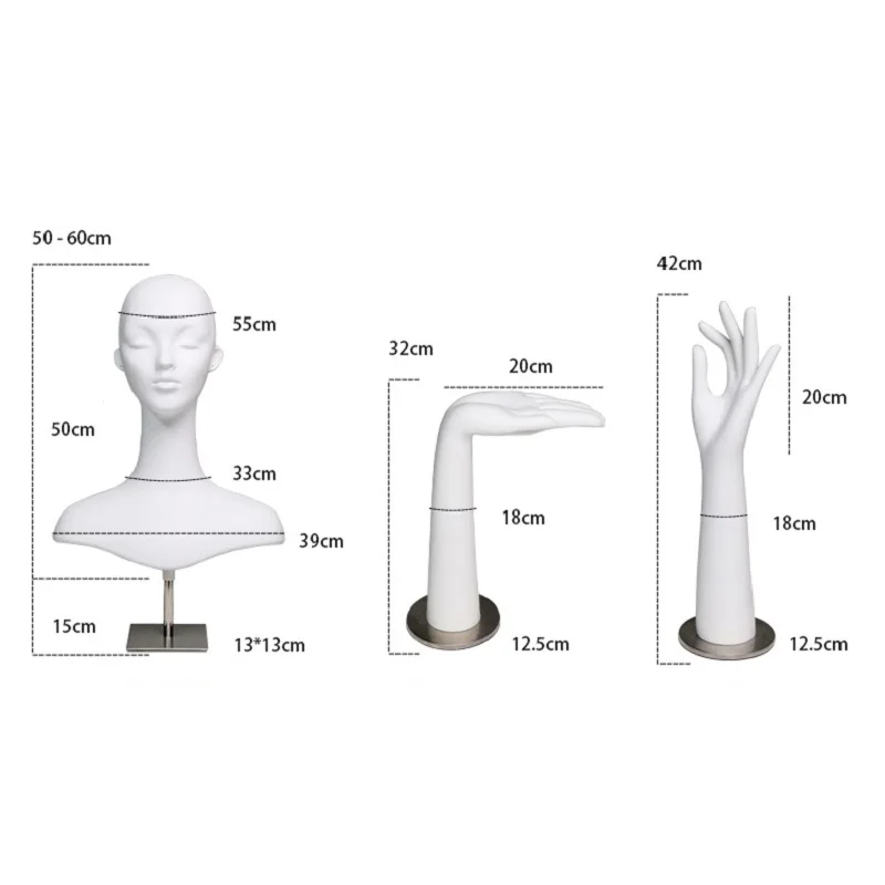 White Gold or Silver Female Mannequin Head with Hands For  Jewelry Display Stand Hat Wig Scarf Bracket