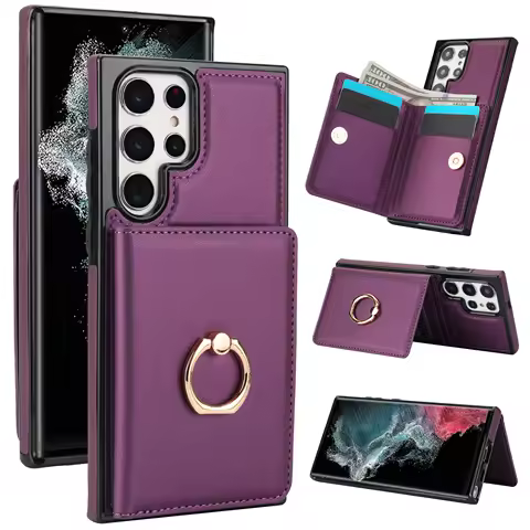 Wallet Case with Card Holder, 360° Rotation Ring Kickstand Magnetic Clasp for Samsung Galaxy S22/S21 Ultra/S21 FE/Note 20 Ultra