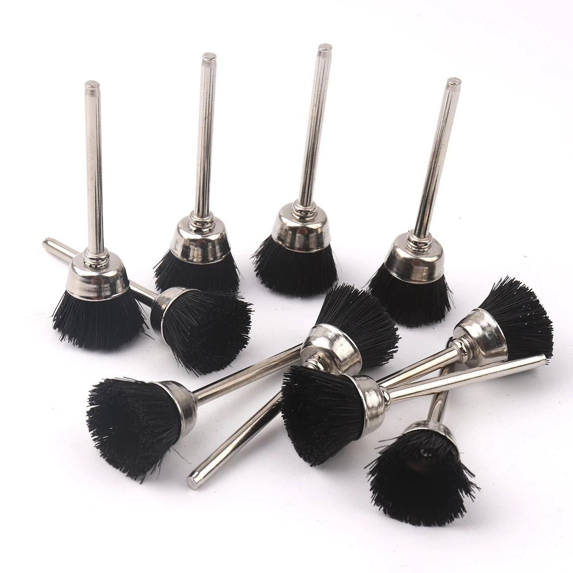 10pcs Nylon Horse Hair Wheel Brushes 3mm Shank Brush Kit Polishing Brush Rotary Tool Accessories for Dremel Rotary Tool