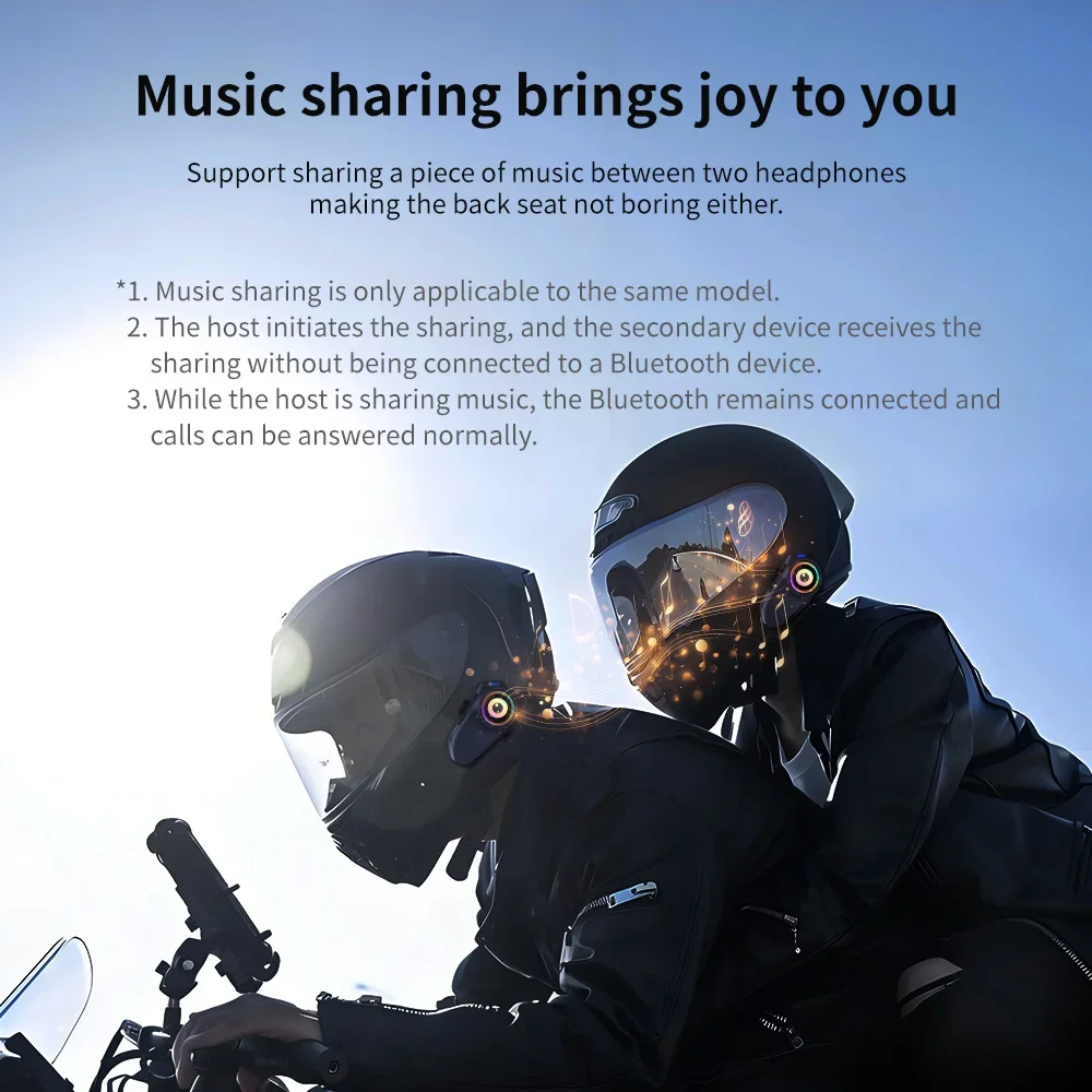 KEBIDUMEI BT6.0 Motorcycle Intercom Helmet Headset MP3 Music Player Noise Reduction Earphone 500M Interphone for 2 Riders