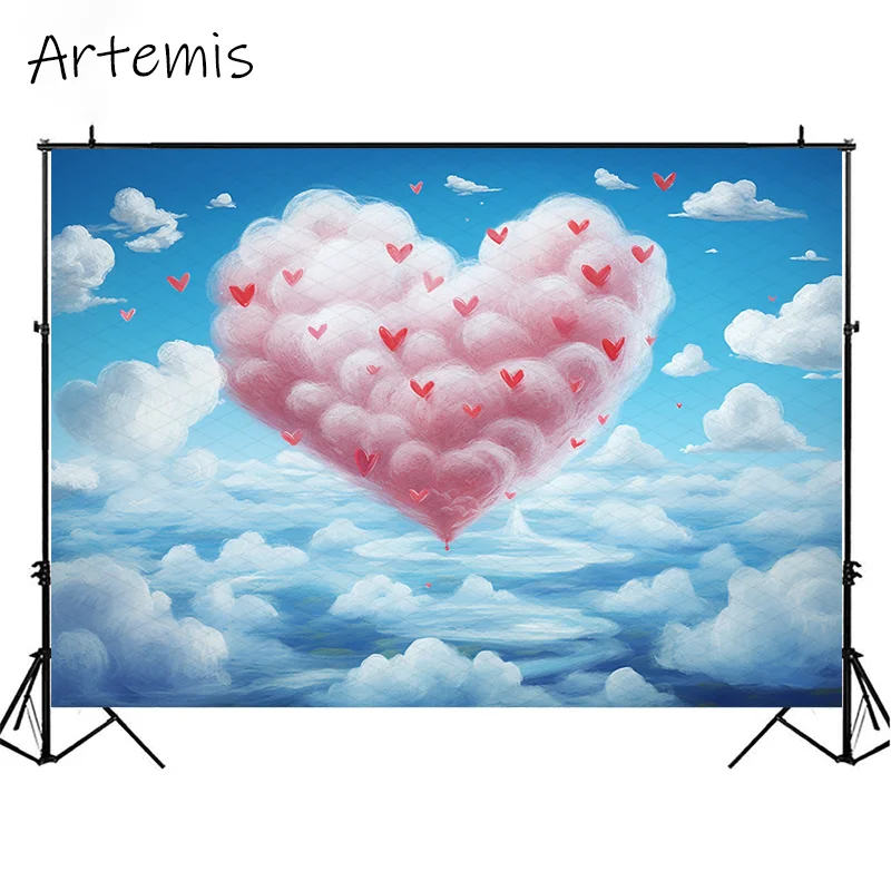 Valentine's Day Background Pure Romantic Sky Love Clouds Crayon Drawing Kid's Birthday Portrait Backdrop Photo Studio