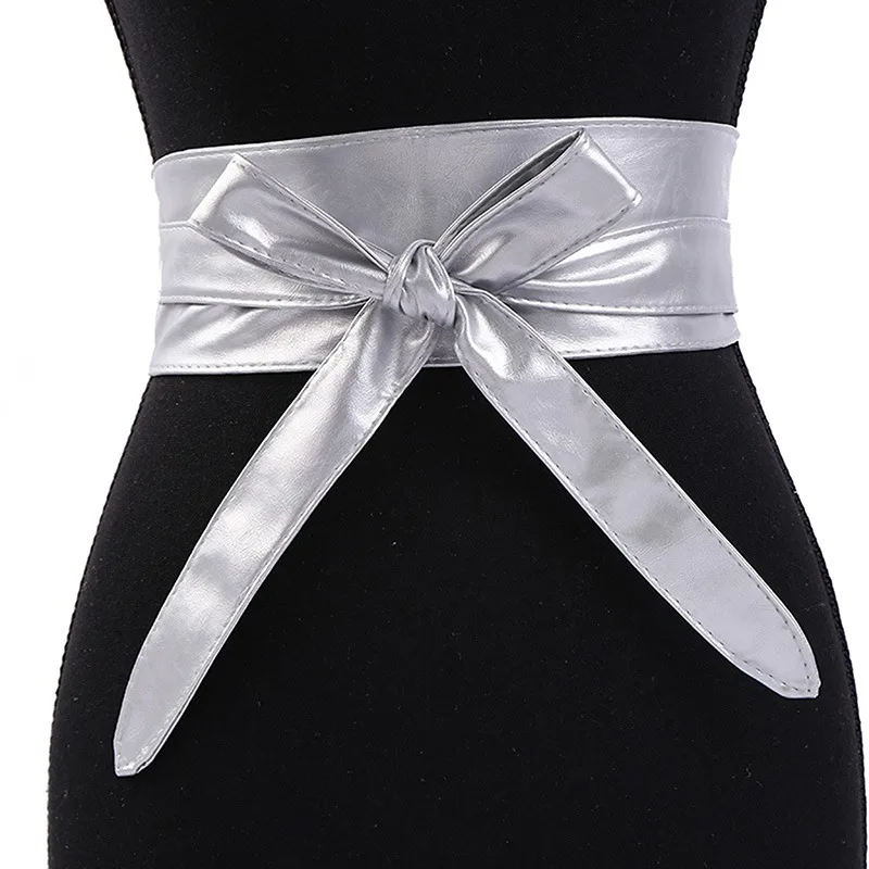 

2023 Women Lace Up Belt New Bowknot Belts Longer Wide Bind Waistband Ties Bow Ladies Dress Decoration Fashion Pu Metarial