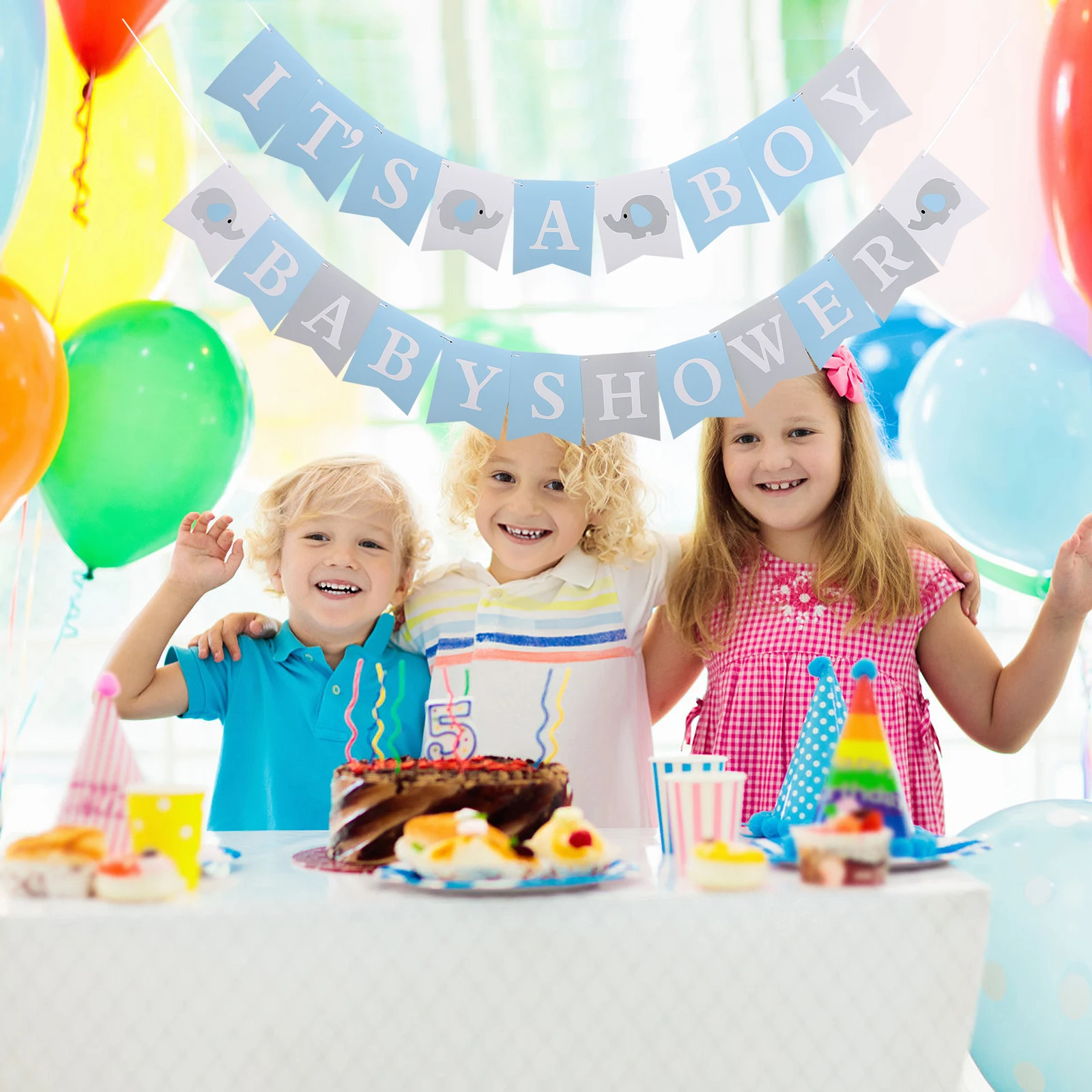 

Welcome Baby Pulling Flag Elephant Shower Decorations Boy The Banner Announcement