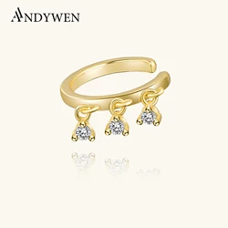 ANDYWEN 100% 925 Sterling Silver Gold Single Sparkly Cuff No Piercing Clips Women Luxury Crystal Charm CZ Fine Jewelry Gift