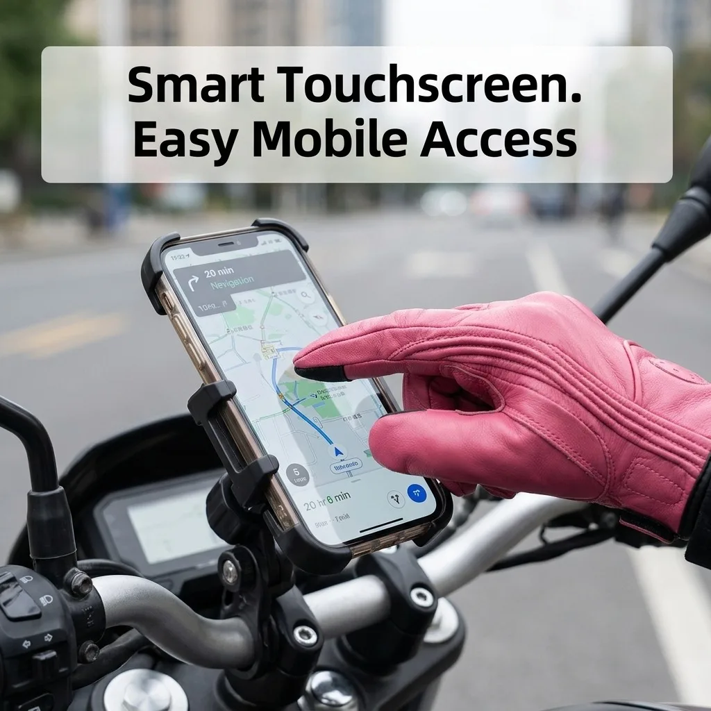 Perforated Goat Leather Motorcycle Gloves Touch Screen Retro Motorbike Riding Gloves Built-in Protective Shell Breathable All Season Gloves for Street Road Bike