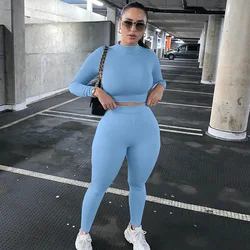 2024 Spring/Summer New Streetwear Casual Two Piece Set with Round Neck Solid Color Slim Fit Long Sleeve Sports Set