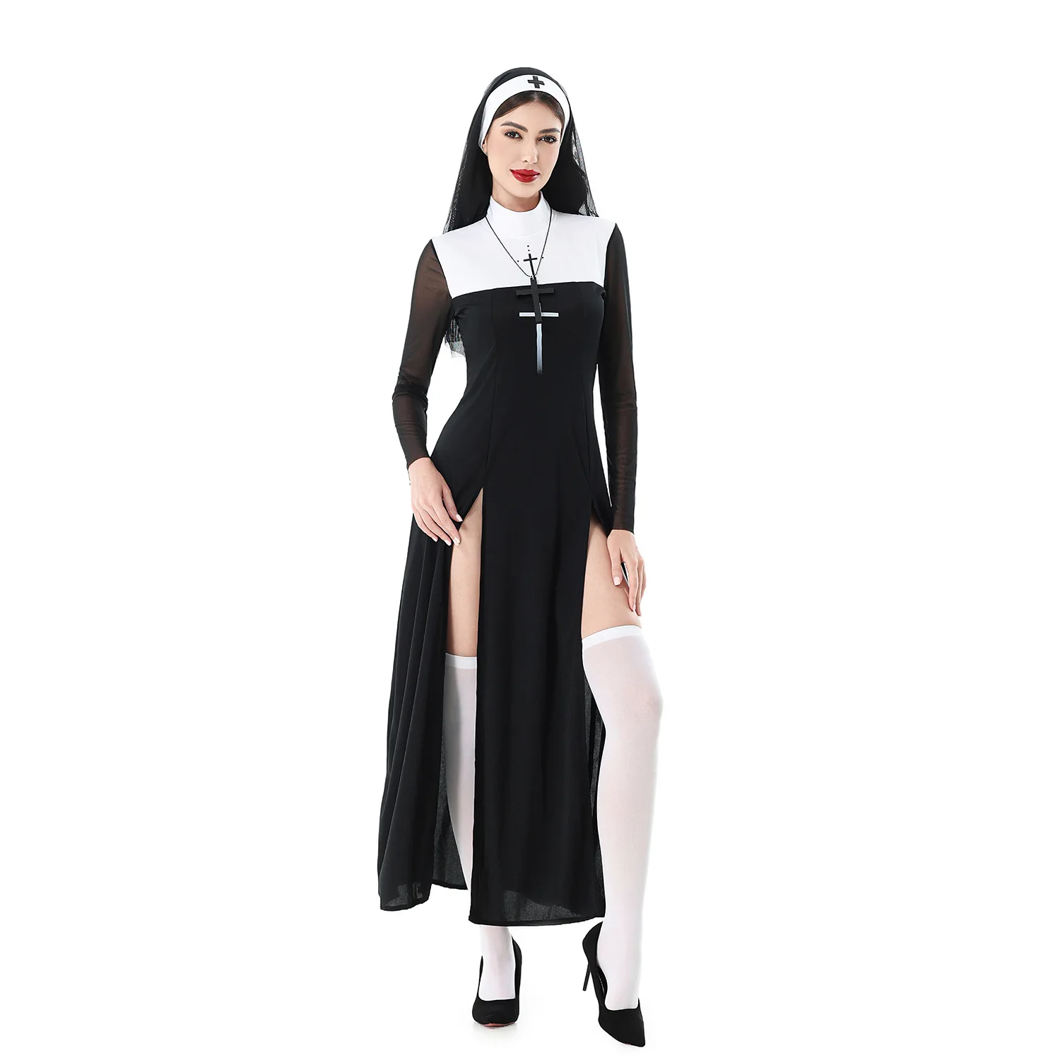

Sexy Nun Costume loween Adult Role-plang Cross Festival Cosplay Performance Clothing Chinese Production Stage Costume