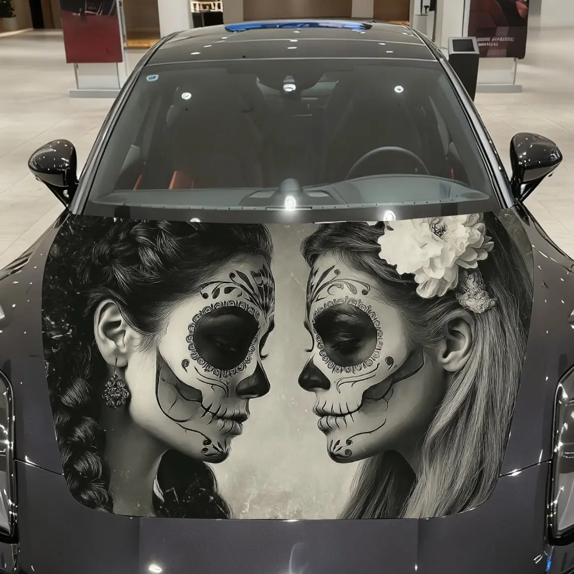 Gothic Tattoo Women Car Hood Sticker, Waterproof Self-adhesive Body Decoration Sticker, Universal Full Coverage Appearance Prote