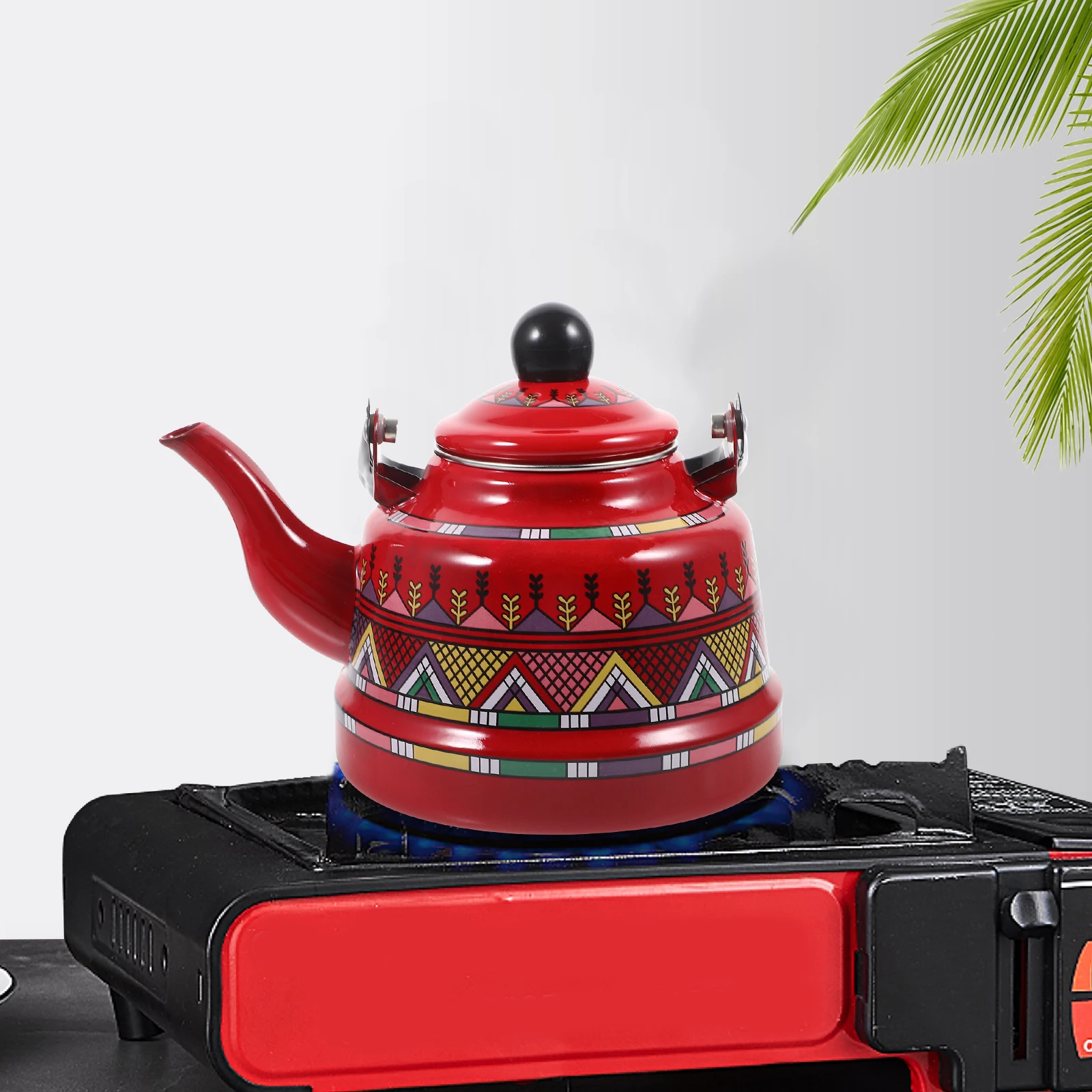 

Enameled Kettle for Stove Top 1.7L Red Retro Teapot Vintage Tea Kettle Stovetop Electric Infuser Easy Clean Large Spout Smooth