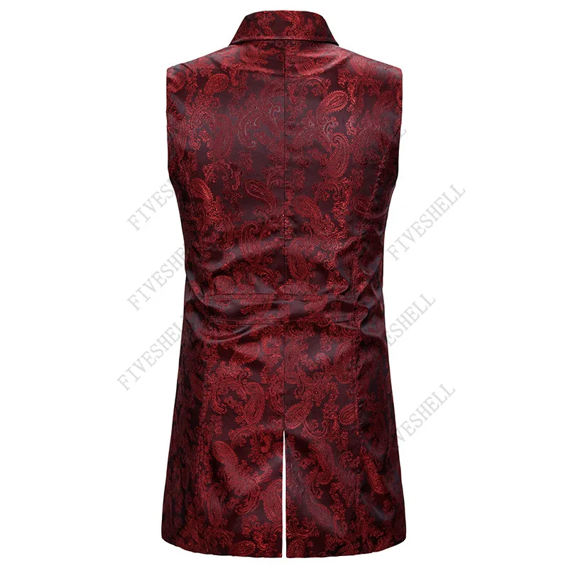 Mens Gothic Steampunk Double Breasted Vest Brocade Waistcoat Men Party Wedding Groom Tuxedo Vests Male Stage Singers Clothes XXL