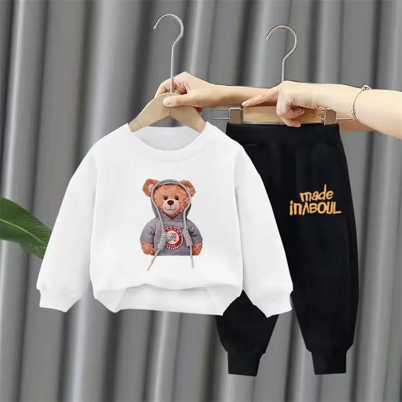 Autumn Children Boy Clothes Set Kid Girls Cartoon Bear Printed Sweater And Pants 2pcs Suit Baby Pullover Top Bottom Tracksuits