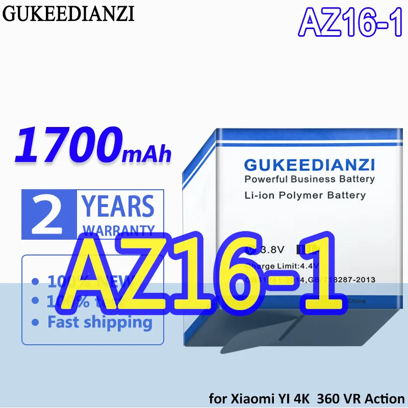 High Capacity GUKEEDIANZI Battery 1700mAh for Xiaomi YI 4K +/Lite 360 VR Action Not for Discovery Versio