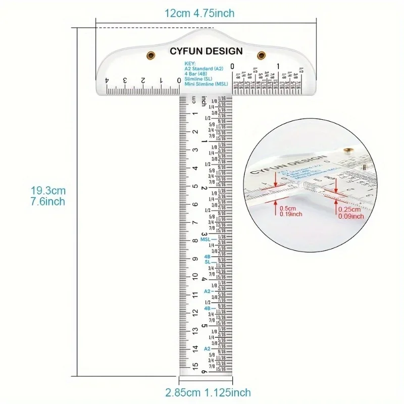 1 قطعة 6 مسطرة T-Square شفافة لسهولة المرجعية أثناء صياغة مسطرة T-Square للحصول على الأشياء مباشرة على البطاقات الورقية