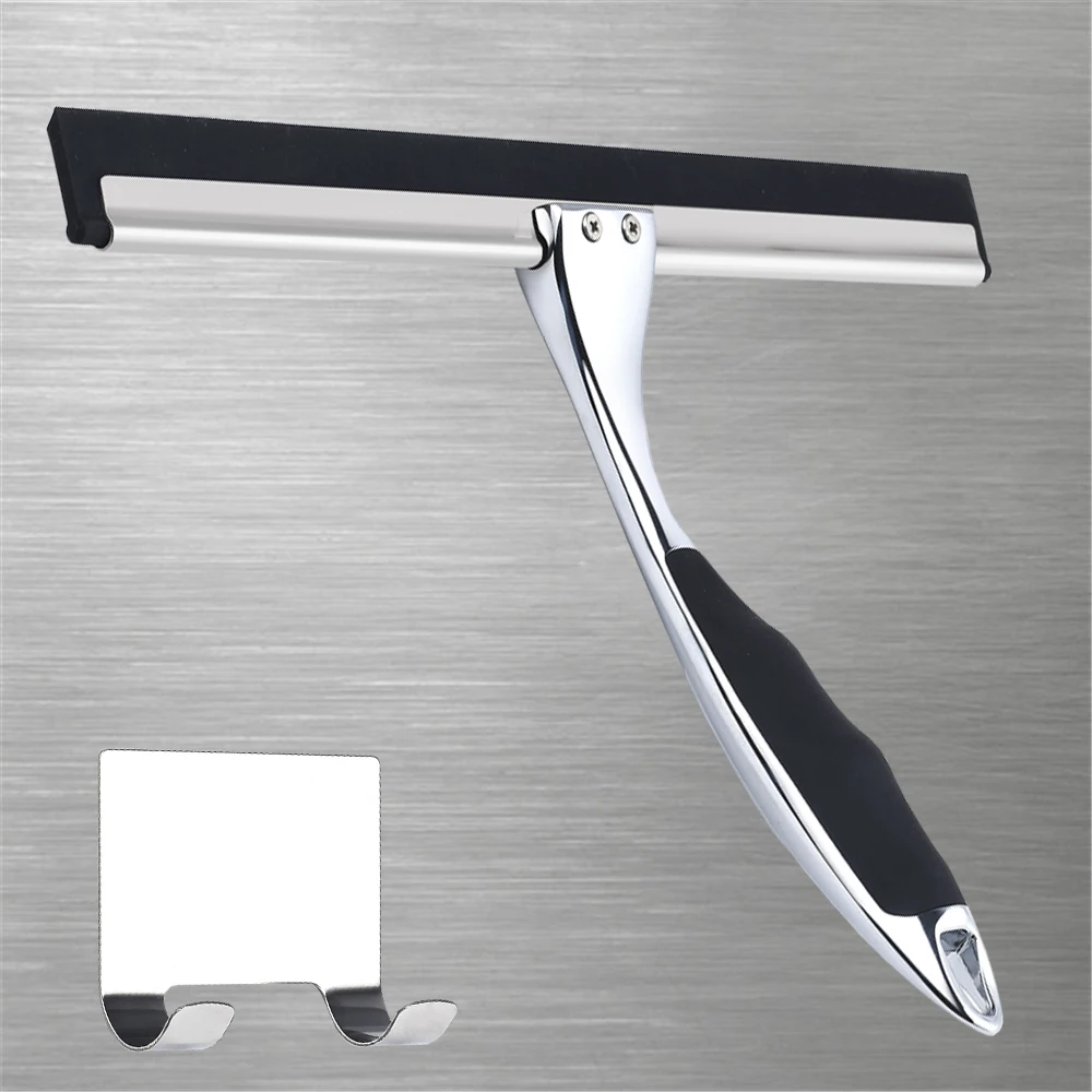 Shower Squeegee 10'' 12'' 14'' INCH Stainless Steel Silicone Rubber Scraper With Hook Door Class Window Windshield Silver Color